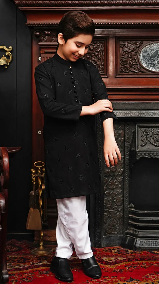 Picture of Maqsood Garments - Embroidered Kid's Kurta - Jet Black - Available at Raja Sahib