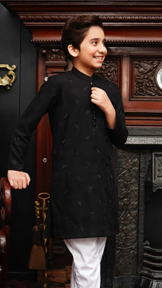 Picture of Maqsood Garments - Embroidered Kid's Kurta - Jet Black - Available at Raja Sahib