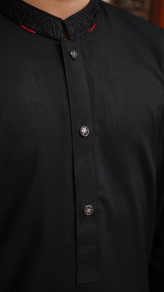 Picture of Maqsood Garments - Kid's Wash & Wear Kurta - Jet Black - Available at Raja Sahib
