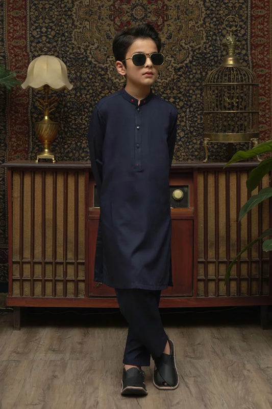 Picture of Maqsood Garments - Kid's Wash & Wear Kameez Shalwar - Navy Blue - Available at Raja Sahib