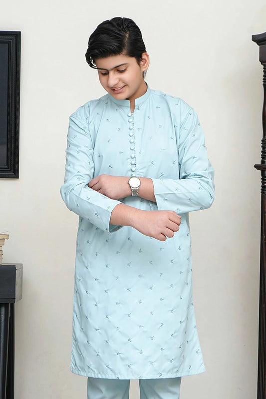 Maqsood Garments - Embroided Wash & Wear Kid's Kameez Shalwar - Sky Blue