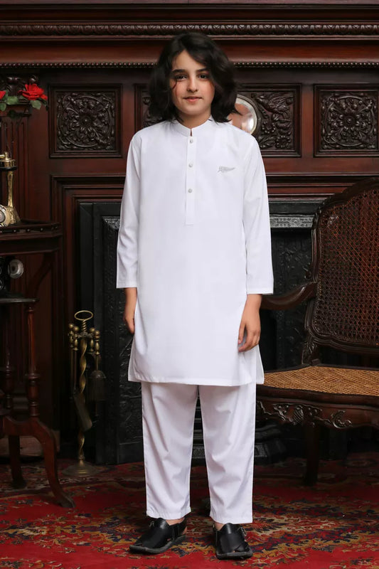 Picture of Maqsood Garments - Kid's Kameez Shalwar - White Boski - Available at Raja Sahib