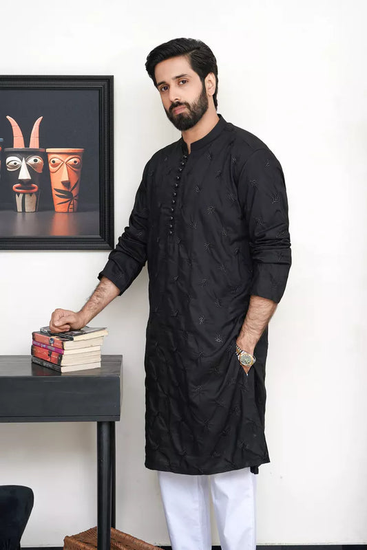 Picture of Maqsood Garments - Embroided Men's Kurta - Jet Black - Available at Raja Sahib