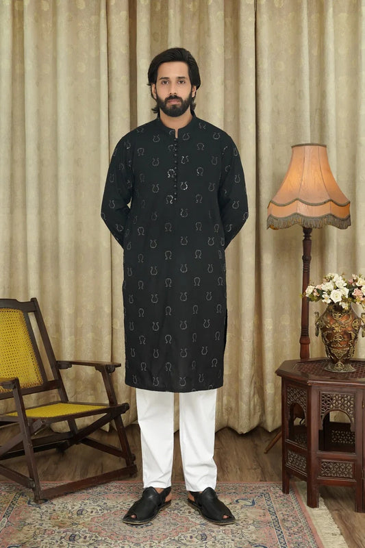 Picture of Maqsood Garments - Embroidered Men's Kurta - Black - Available at Raja Sahib