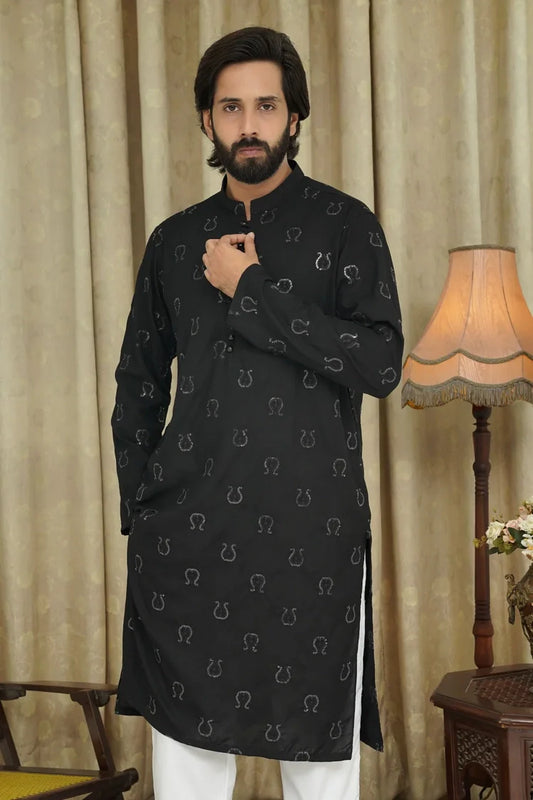 Picture of Maqsood Garments - Embroidered Men's Kurta - Black - Available at Raja Sahib