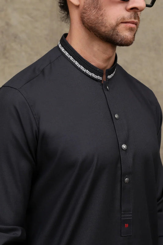 Picture of Maqsood Garments - Men's Wash & Wear Kurta - Jade Black - Available at Raja Sahib