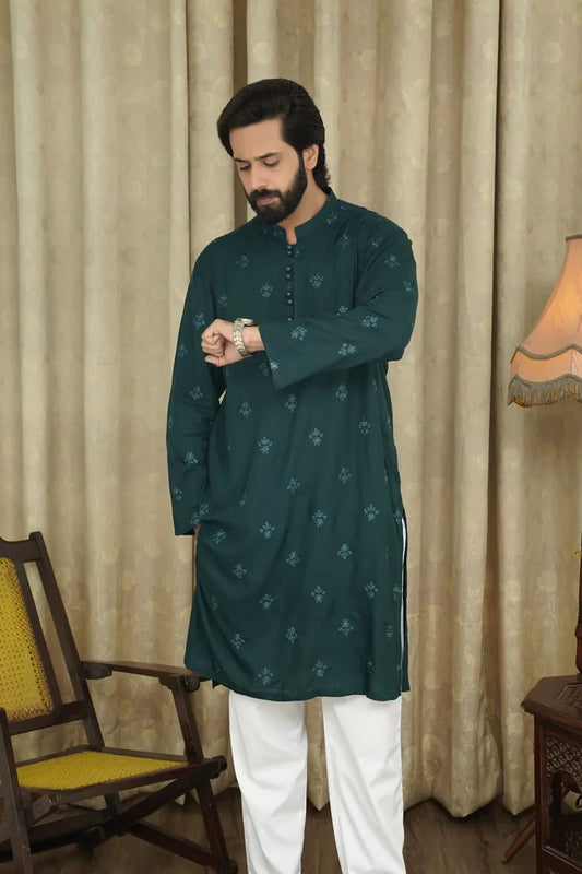 Picture of Maqsood Garments - Embroidered Men's Kurta - Dark Green - Available at Raja Sahib
