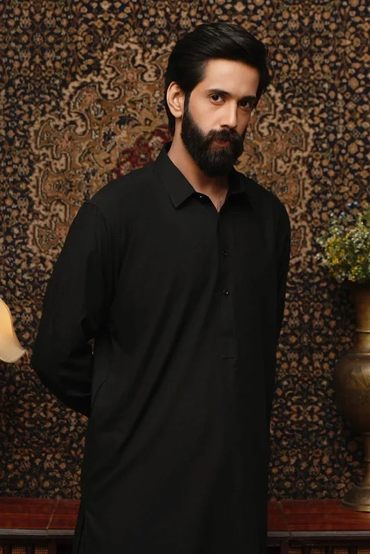 Picture of Maqsood Garments - Collar Wash & Wear Men's Shalwar Kameez - Jet Black - Available at Raja Sahib