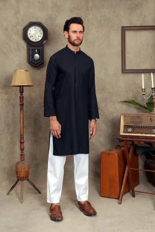 Picture of Maqsood Garments - Men's Wash & Wear Kurta - Jet Black - Available at Raja Sahib