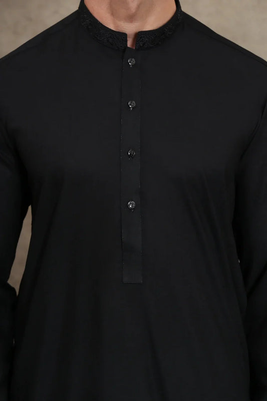 Picture of Maqsood Garments - Men's Wash & Wear Kurta - Jet Black - Available at Raja Sahib