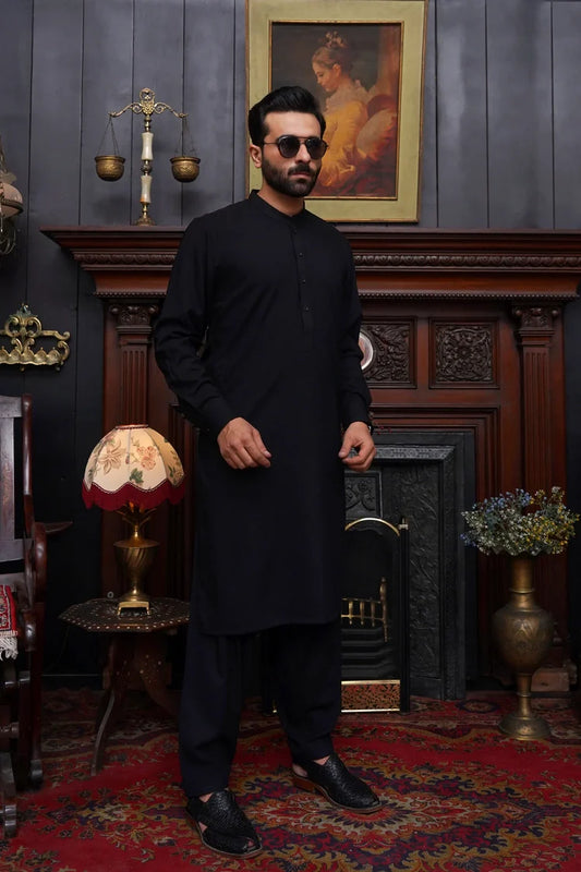 Picture of Maqsood Garments - Wash & Wear Men's Shalwar Kameez - Jet Black - Available at Raja Sahib