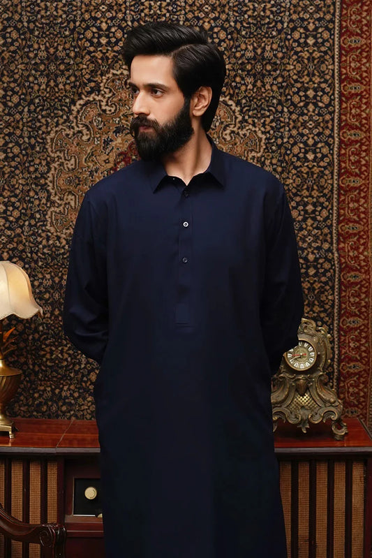 Picture of Maqsood Garments - Collar Wash & Wear Men's Shalwar Kameez - Navy Blue - Available at Raja Sahib