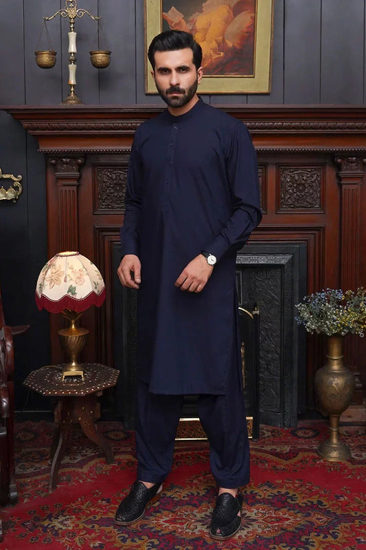 Picture of Maqsood Garments - Wash & Wear Men's Shalwar Kameez - Navy Blue - Available at Raja Sahib