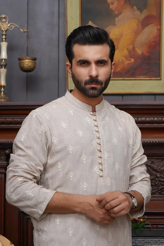 Picture of Maqsood Garments - Linen Men's Kurta - Off White - Available at Raja Sahib