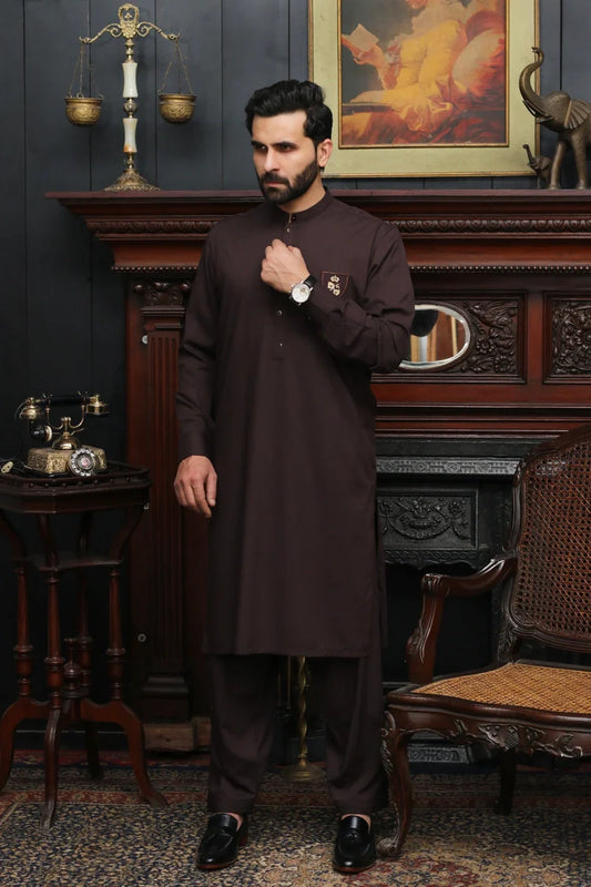 Picture of Maqsood Garments - Wash & Wear Men's Shalwar Kameez - Dark Purple - Available at Raja Sahib