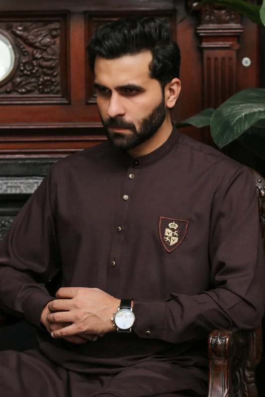Picture of Maqsood Garments - Wash & Wear Men's Shalwar Kameez - Dark Purple - Available at Raja Sahib