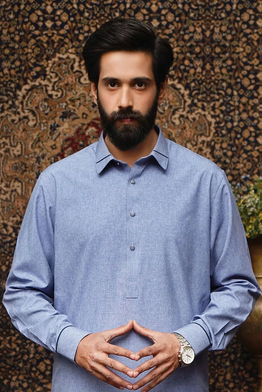 Picture of Maqsood Garments - Collar Wash & Wear Men's Shalwar Kameez - Sky Blue - Available at Raja Sahib