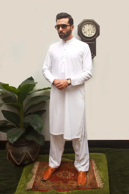 Picture of Maqsood Garments - Men's Shalwar Kameez - White Boski - Available at Raja Sahib