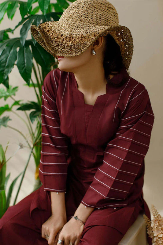 Picture of Ombrella - Maroon - Co-Ord Set - Available at Raja Sahib