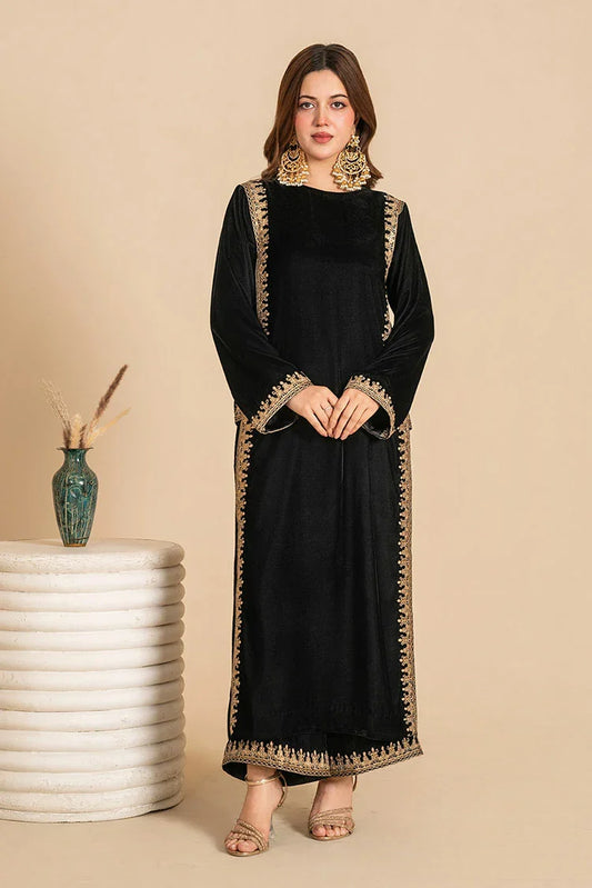 Picture of Stitch Vibes - Stillness Black Velvet Dress - Available at Raja Sahib