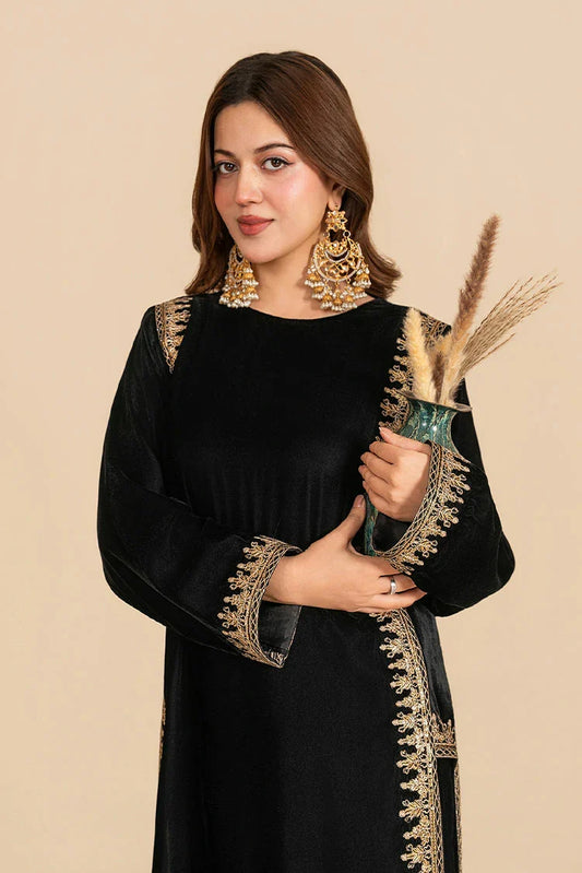 Picture of Stitch Vibes - Stillness Black Velvet Dress - Available at Raja Sahib