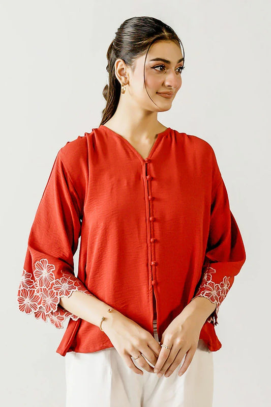 Picture of Peelu - Top with Embroidered Sleeves - Available at Raja Sahib