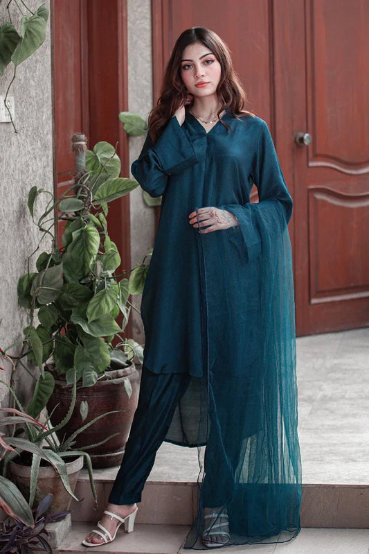 Picture of Zauk - 3 Piece - Teal Blue - Available at Raja Sahib