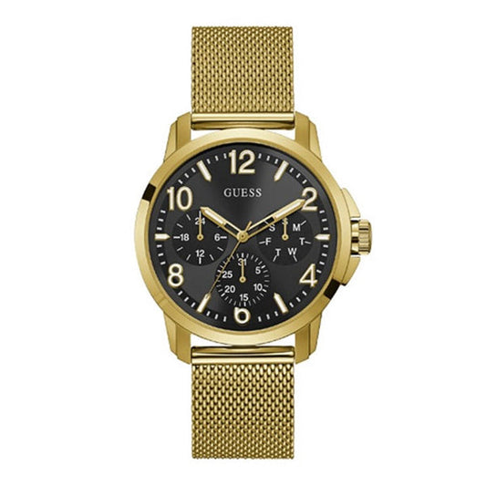 Picture of Guess Voyage Gold Mesh Bracelet Black Dial Quartz Watch for Gents - W1040G3 - Available at Raja Sahib