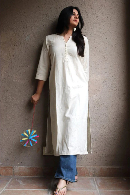 Zeek - White Simple Straight Kurta - D2019