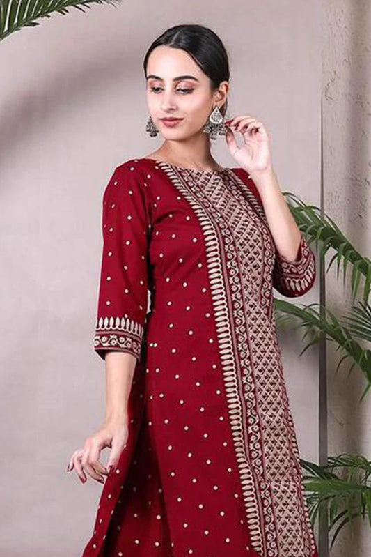 Zeek - Maroon Polka Printed Kurta With Maroon Skirt - D2022