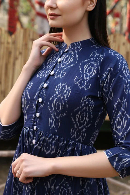 Zeek - Blue Pure Ikat Flare Cape - D2033