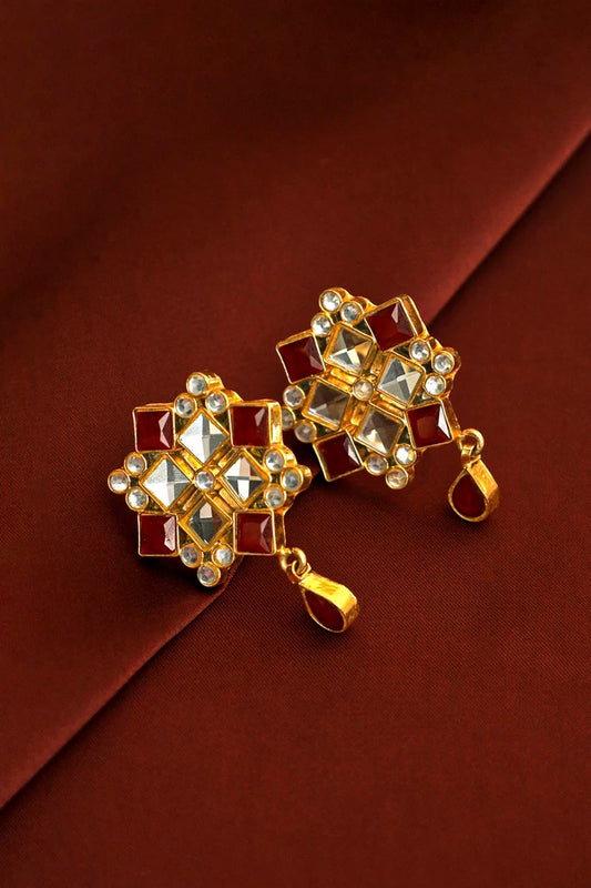 Picture of Zehnaz - Red Aura Kundan Studs - Available at Raja Sahib