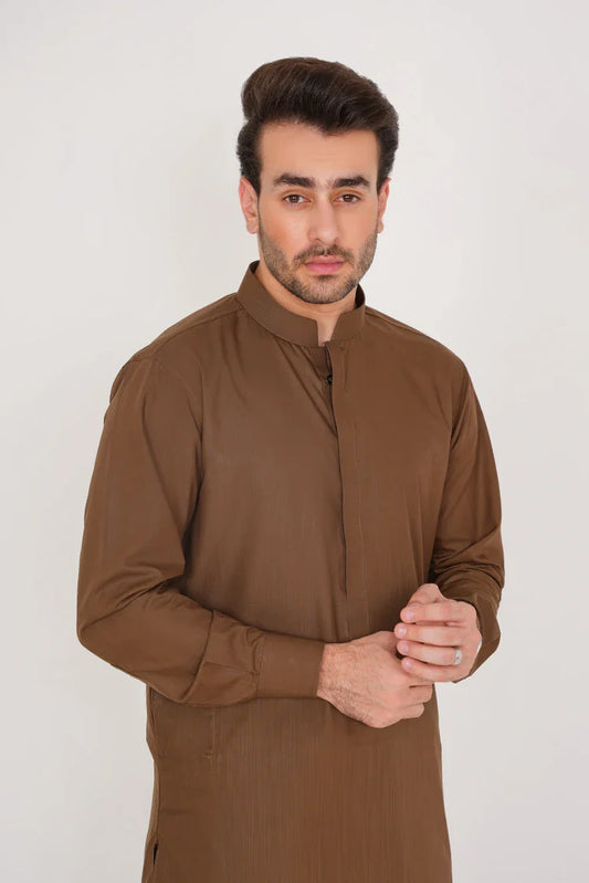 Picture of Double Placket with Invisible Buttons Brown 2 Piece for Men - Available at Raja Sahib