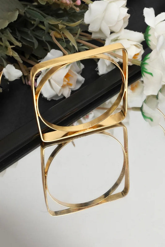 Picture of Zehnaz - Geometric Gold Tone Bangle Minimalist Round & Square Design - Available at Raja Sahib