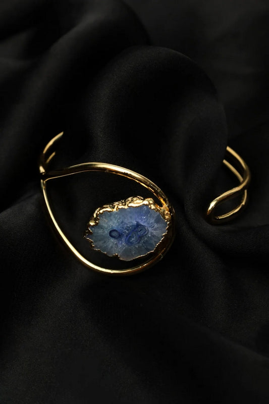 Picture of Zehnaz - Gold-Plated Cuff Bracelet with Blue Agate Geode Stone Statement Jewelry - Available at Raja Sahib