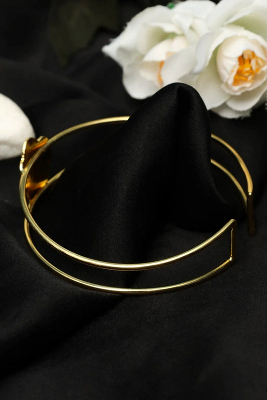 Picture of Zehnaz - Gold-Plated Heart Motif Open Cuff Bracelet Minimalist Jewelry - Available at Raja Sahib