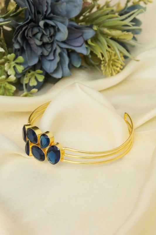 Picture of Zehnaz - Gold-Plated Multi-Stone Blue Cuff Bangle Statement Jewelry - Available at Raja Sahib
