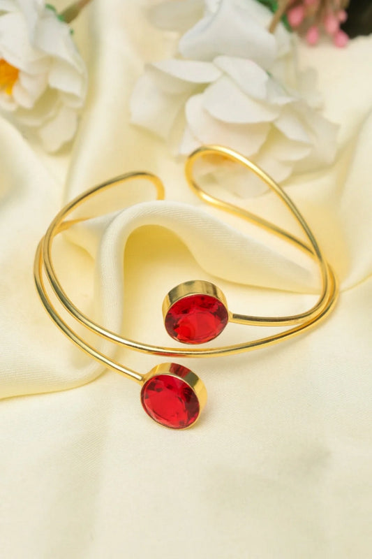 Picture of Zehnaz - Gold-Plated Open Cuff Bracelet with Red Oval Stones Statement Jewelry - Available at Raja Sahib