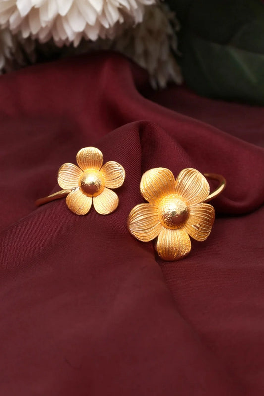 Picture of Zehnaz - Gold Tone Floral Open Cuff Bangle Bracelet - Available at Raja Sahib