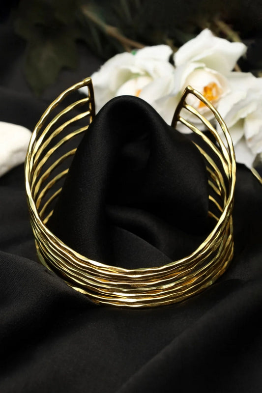 Picture of Zehnaz - Gold Tone Geometric Cage Wide Cuff Bracelet - Available at Raja Sahib