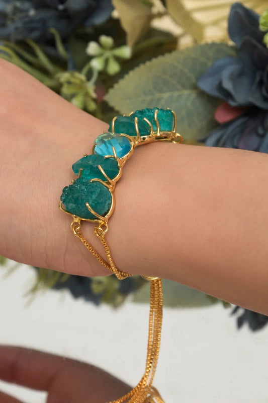 Picture of Zehnaz - Gold-Tone Raw Green Stone Adjustable Slider Bracelet Boho Chic - Available at Raja Sahib