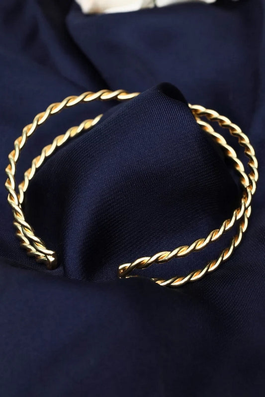 Picture of Zehnaz - Twisted Gold Tone Adana Burma Bilezik Bracelet Traditional Rope-Style Bangle - Available at Raja Sahib