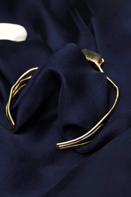 Picture of Zehnaz - Wire Wrapped Rough Stone Cuff Bracelet Handmade Gold Adjustable Bangle - Available at Raja Sahib