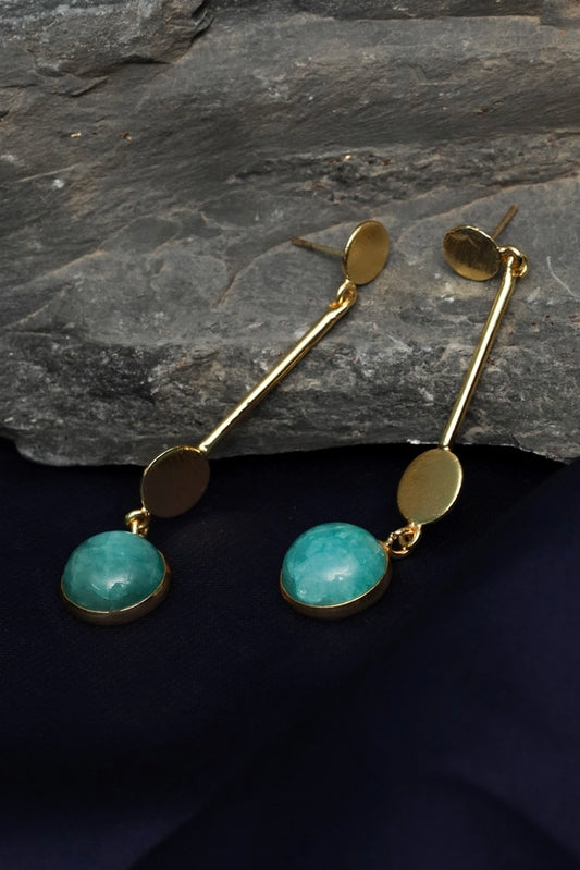Picture of Zehnaz - Gold Plated Amazonite Circle Drops - Available at Raja Sahib