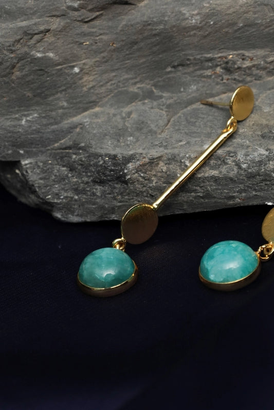 Picture of Zehnaz - Gold Plated Amazonite Circle Drops - Available at Raja Sahib