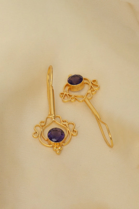 Picture of Zehnaz - Amethyst Filigree Drop Earrings - Available at Raja Sahib