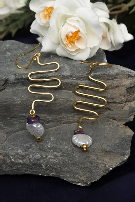 Picture of Zehnaz - Amethyst Moon Drop Earrings - Available at Raja Sahib