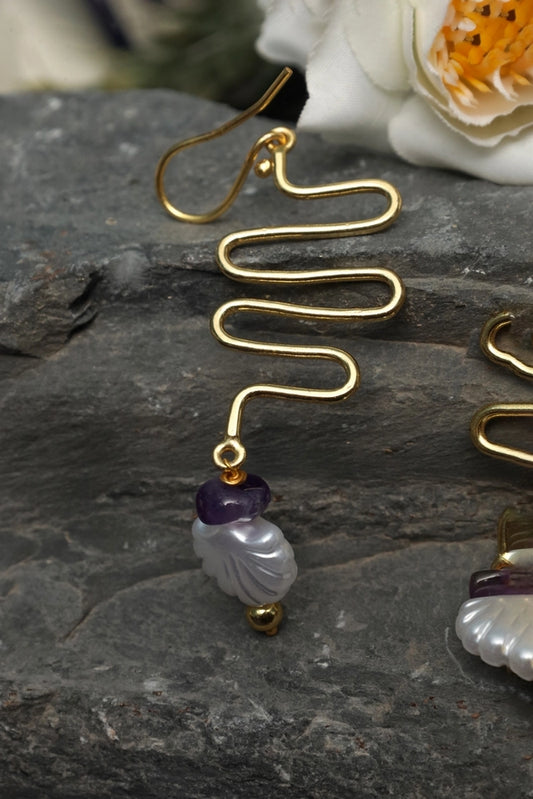 Picture of Zehnaz - Amethyst Moon Drop Earrings - Available at Raja Sahib
