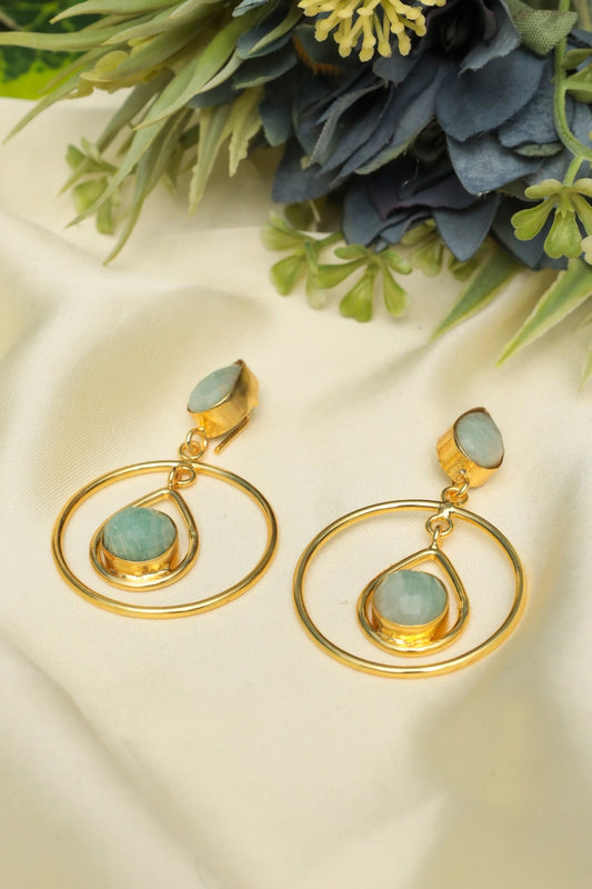 Picture of Zehnaz - Gold Plated Aqua Teardrop Hoop Earrings - Available at Raja Sahib