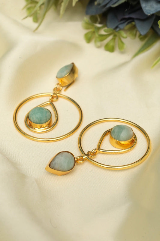 Picture of Zehnaz - Gold Plated Aqua Teardrop Hoop Earrings - Available at Raja Sahib